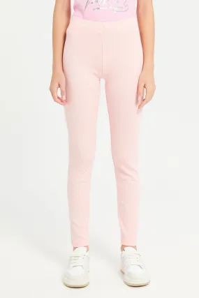 Senior Girls Pink Ribbed Leggings