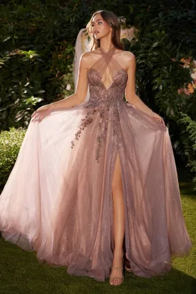 Sensational Prom Dress Layered Halter Gown 6201236TAR-Rosewood Andrea & Leo A1236  LaDivine A1236