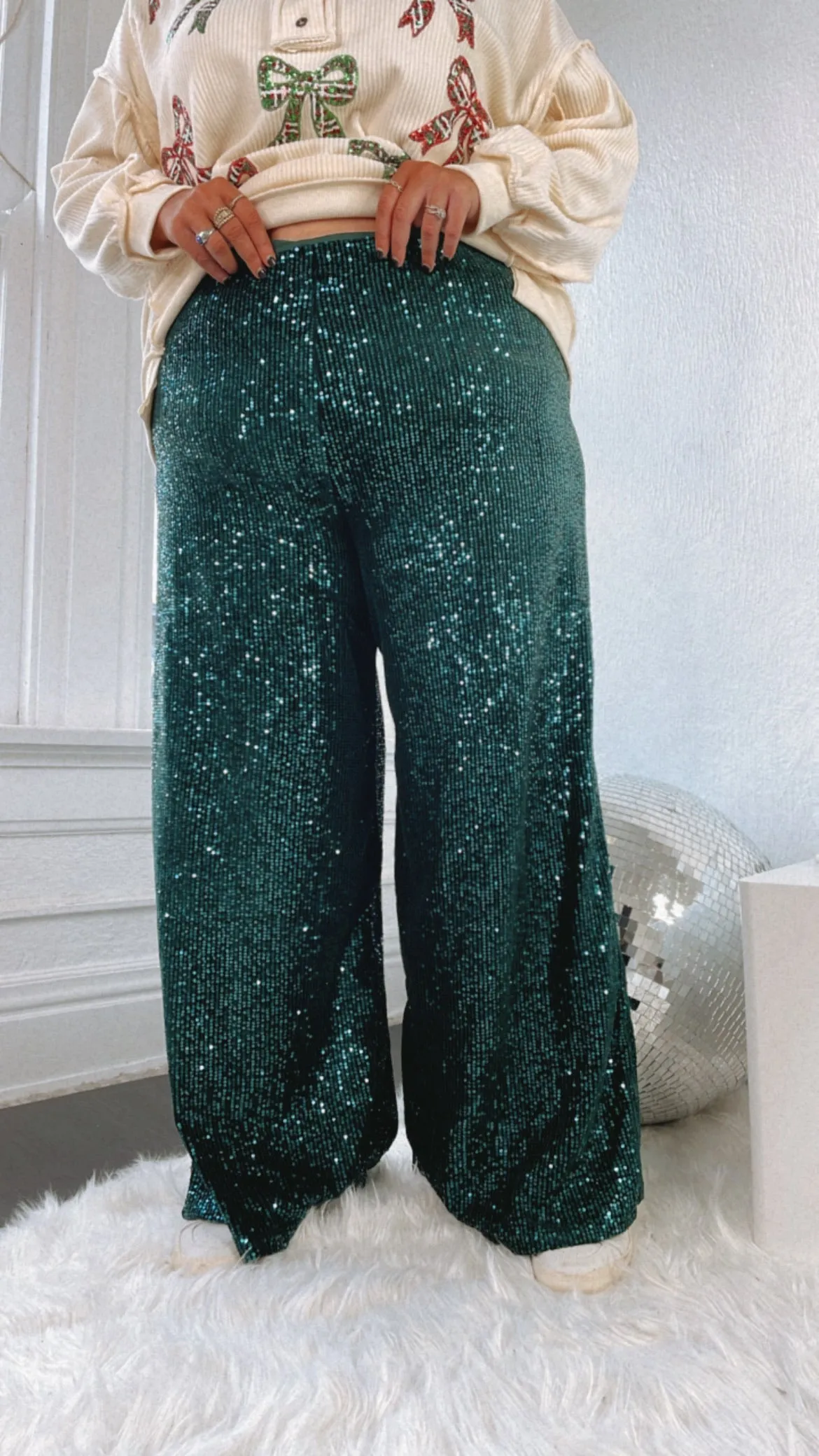 Sequins Flared Pants, Peacock