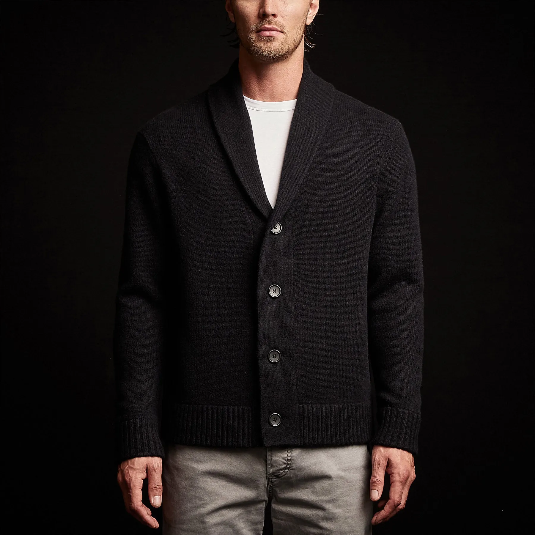 Shawl Collar Button Up Cardigan - Black