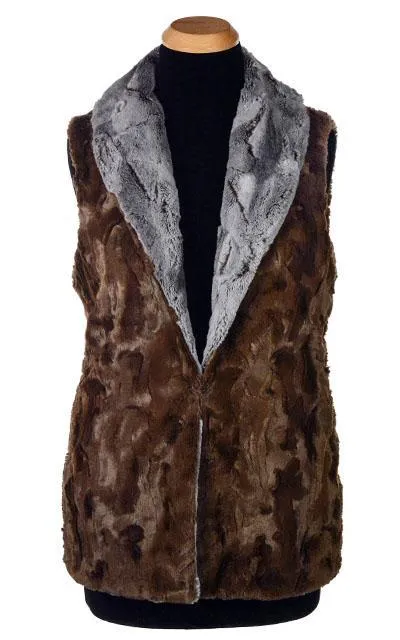 Shawl Collar Vest, Reversible less pockets - Giant's Causeway with Cuddly Fur in Chocolate (One Small Left!)