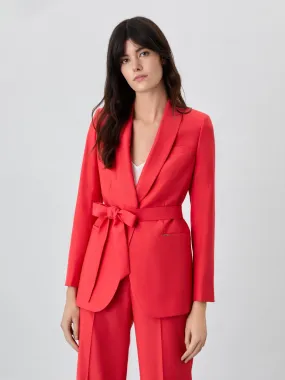 Single-Breasted Red Suit Blazer In Rayon Blend With Belt