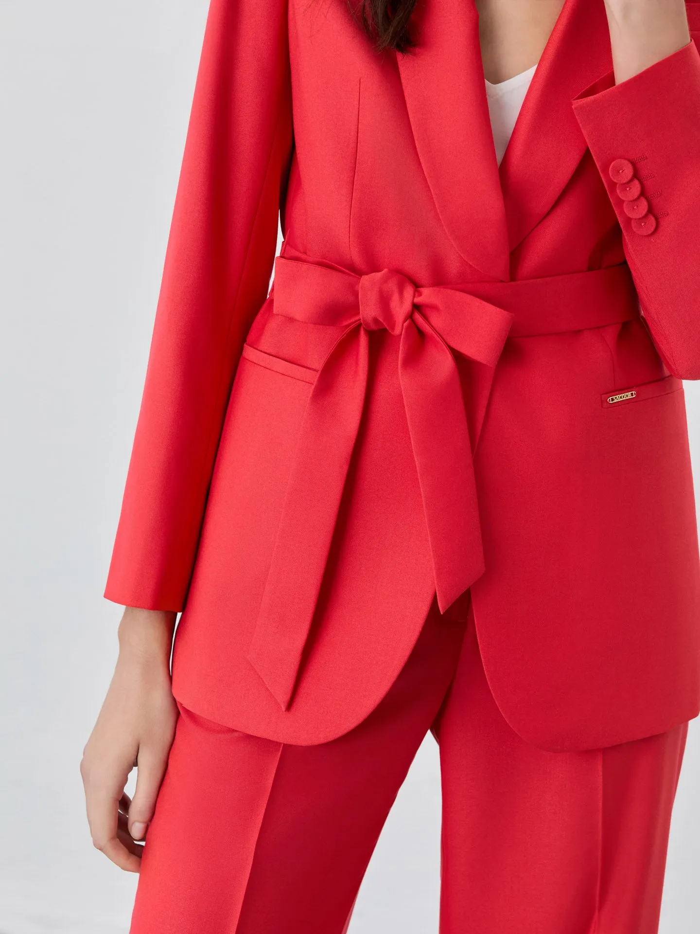 Single-Breasted Red Suit Blazer In Rayon Blend With Belt