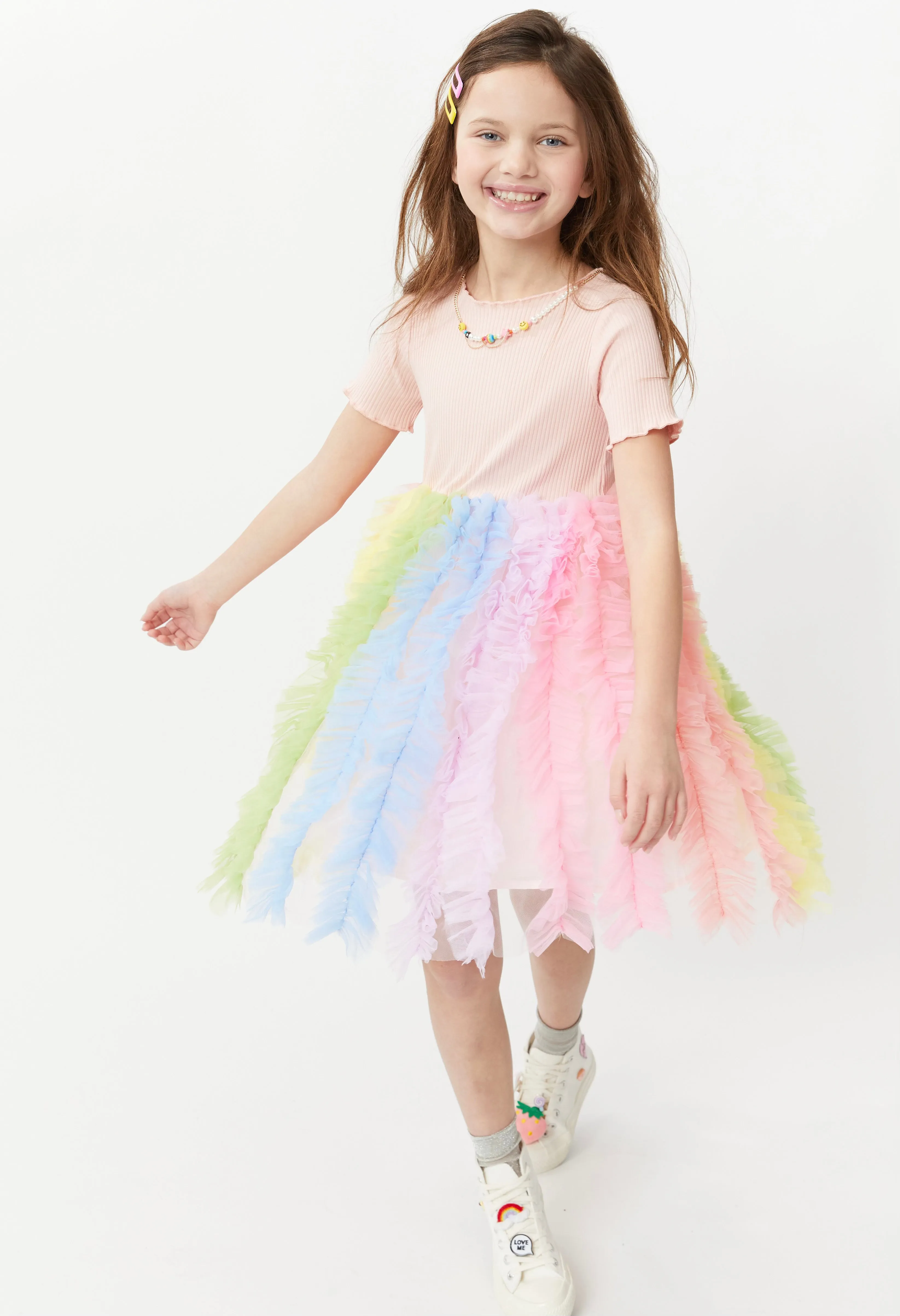 Smiley Necklace Rainbow Tulle Dress