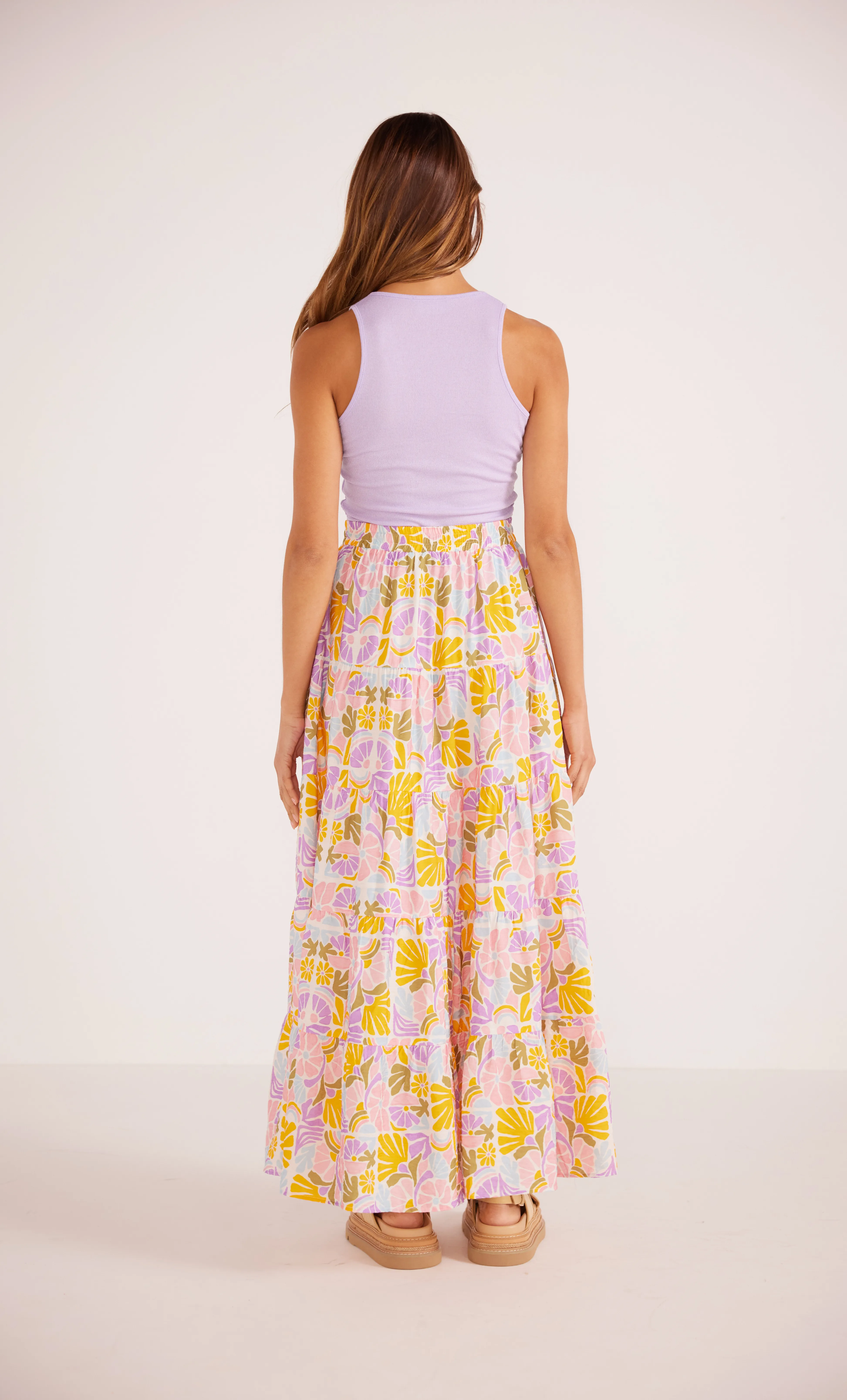 Soleil Tiered Flowy Maxi Skirt Purple Multi