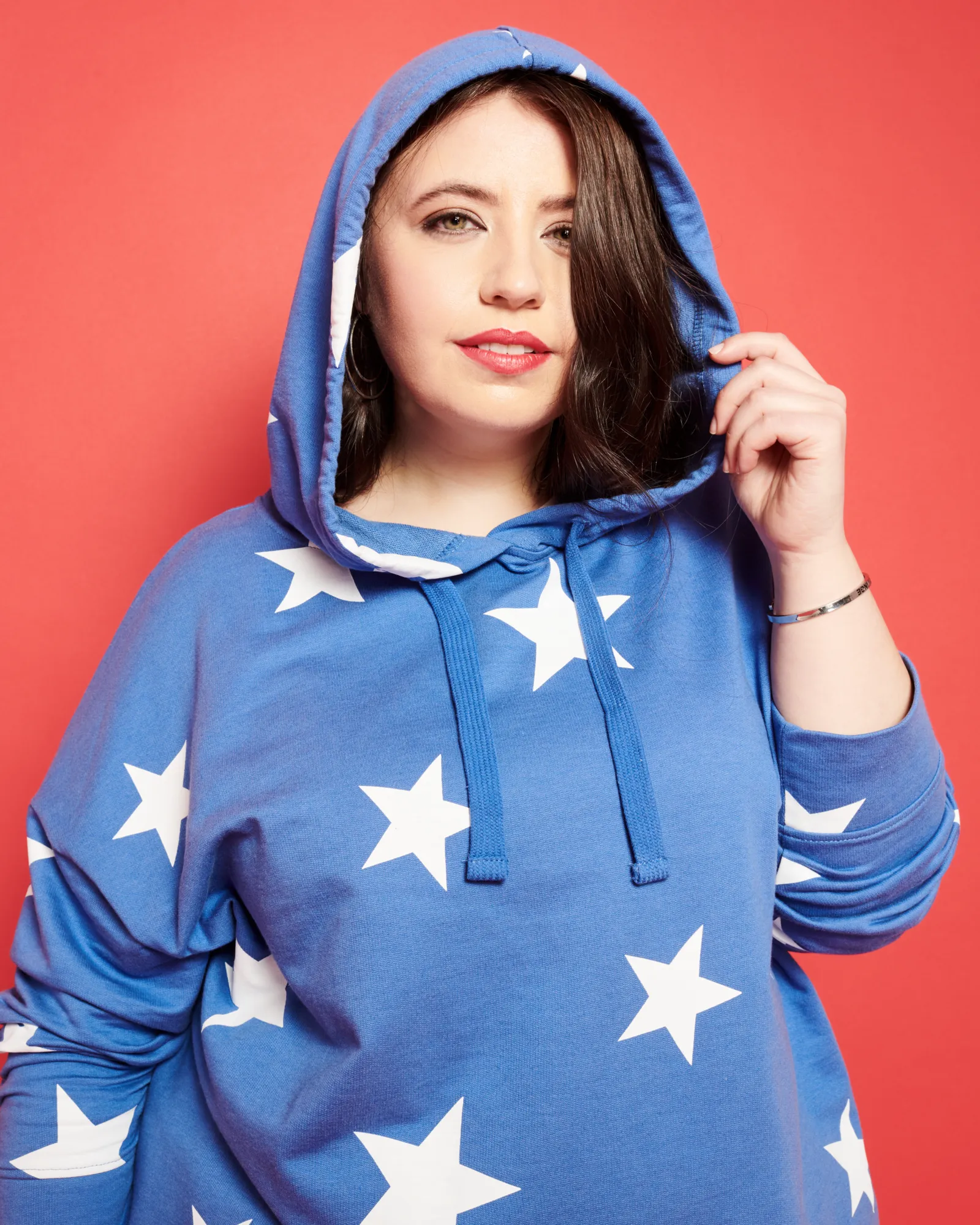 Star-Print Hoodie | Azure Blue / White