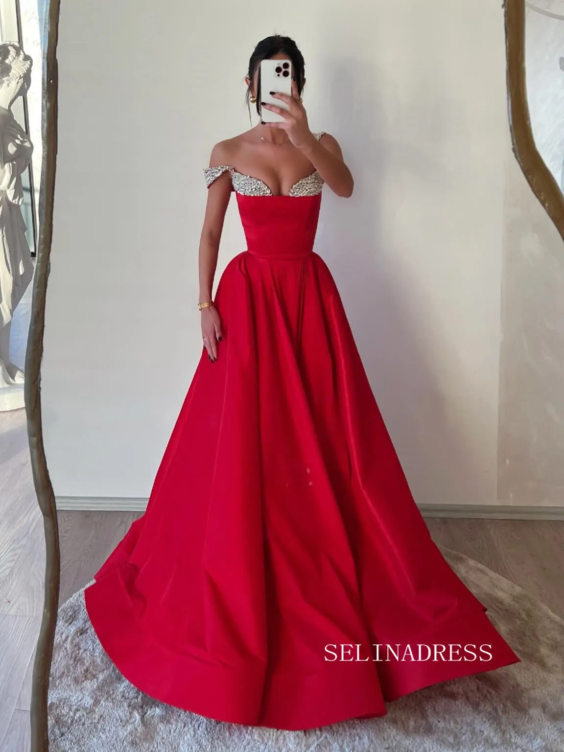 Straps Beaded Red Long Prom Dress Evneing Dress SEW1120