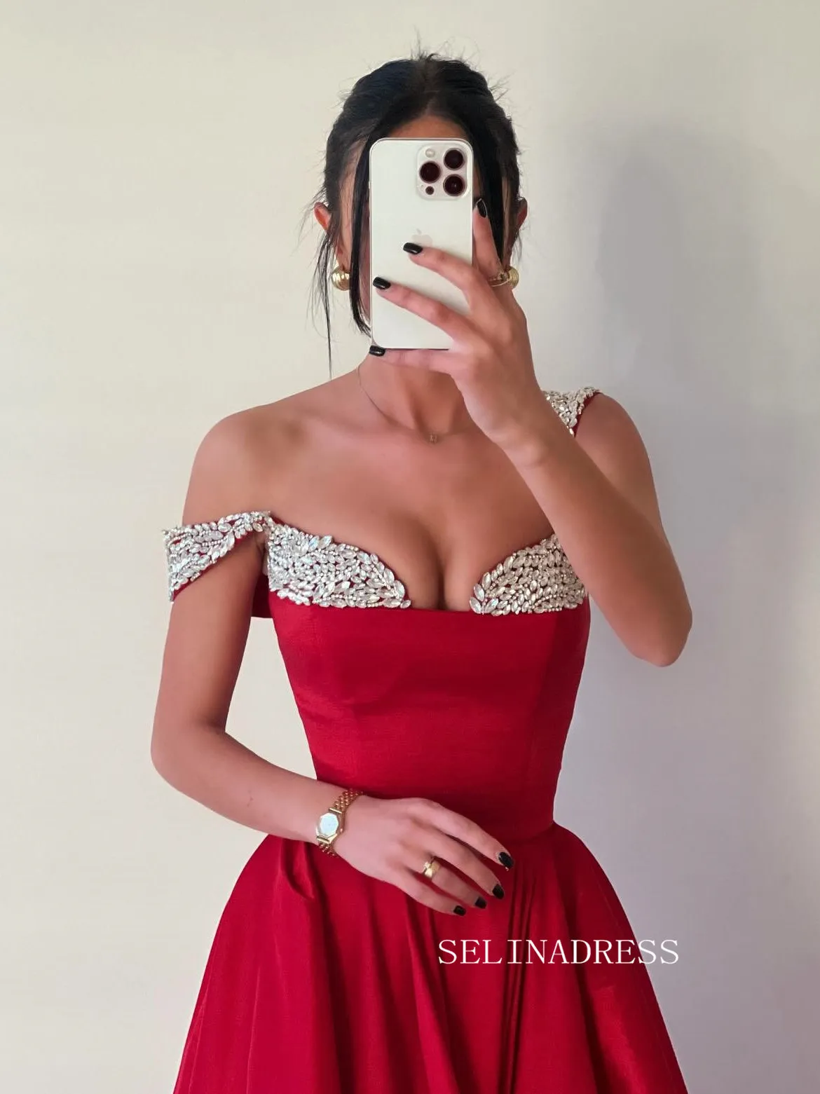 Straps Beaded Red Long Prom Dress Evneing Dress SEW1120