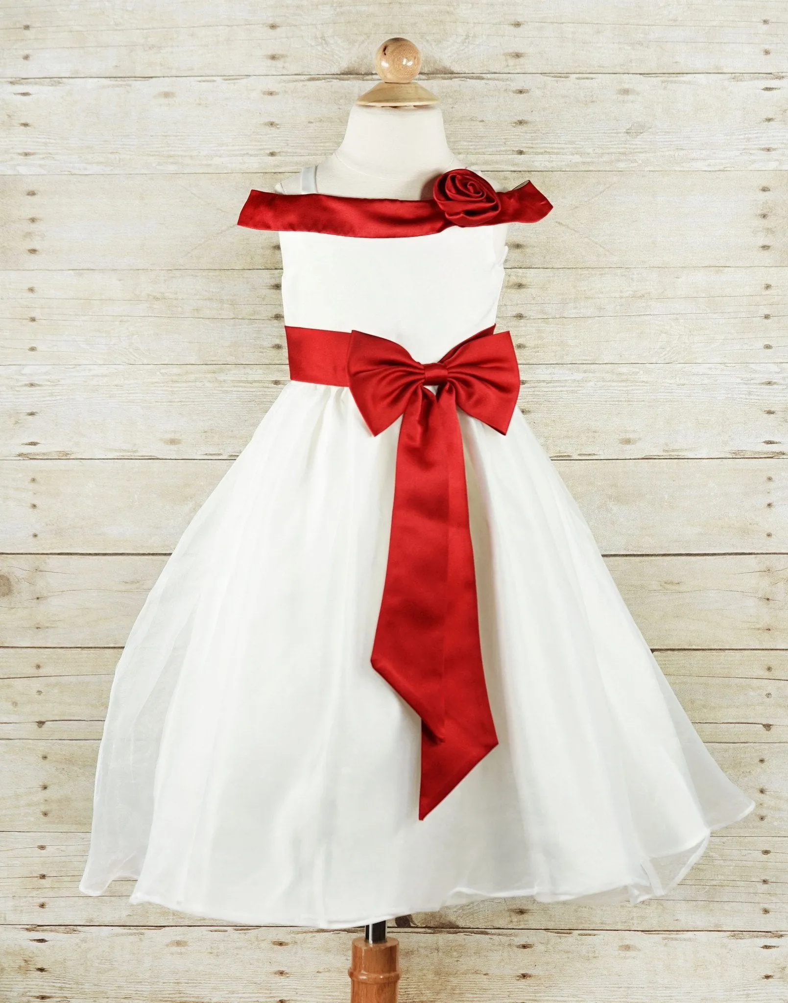 Stunning Ruby Red Sash and Bow Flower Girl Tulle Dress - Red