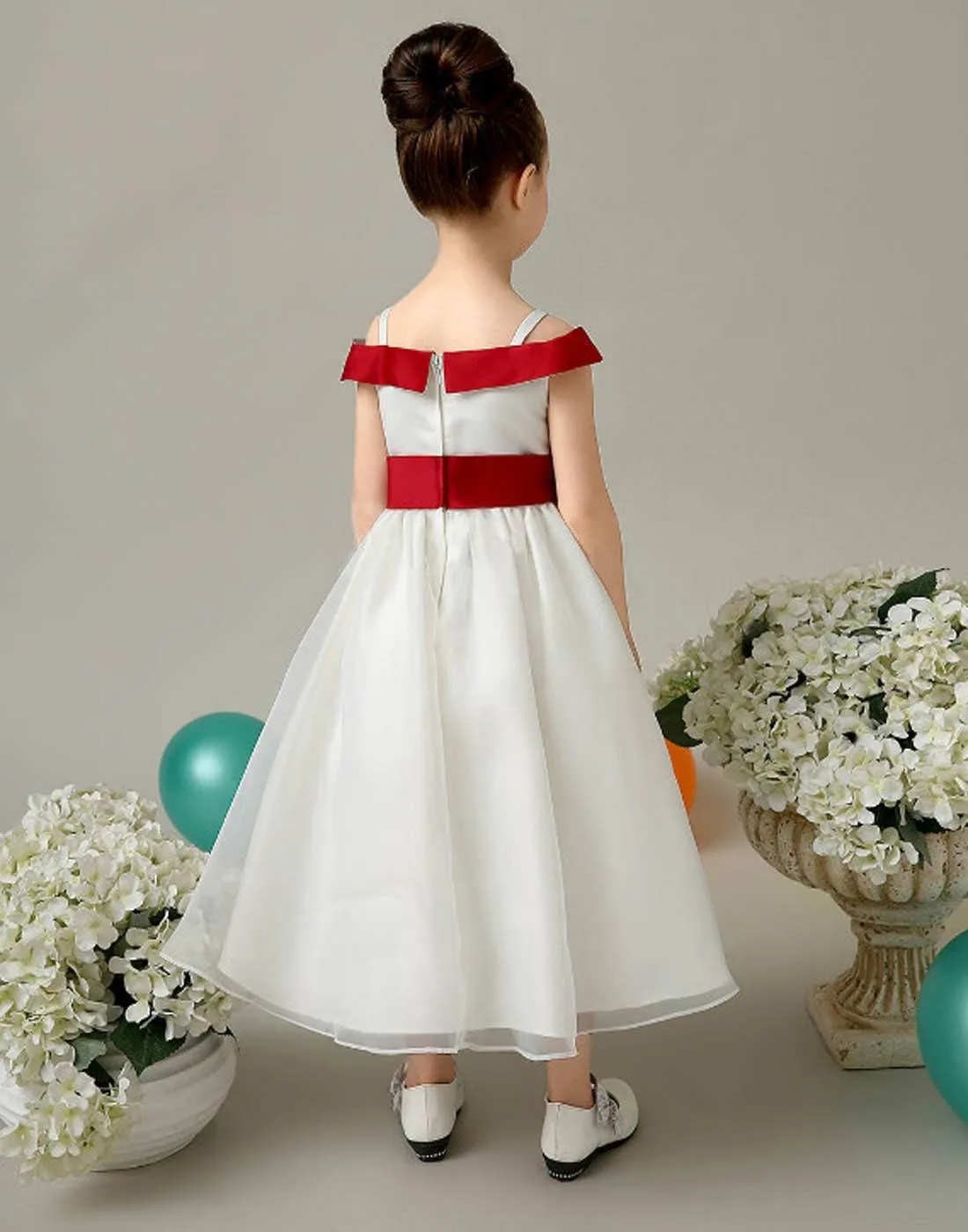 Stunning Ruby Red Sash and Bow Flower Girl Tulle Dress - Red