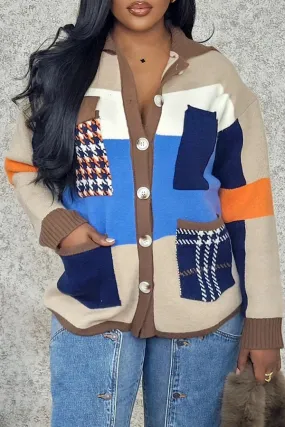 Stylish Printed Patchwork Long Sleeve Cardigan