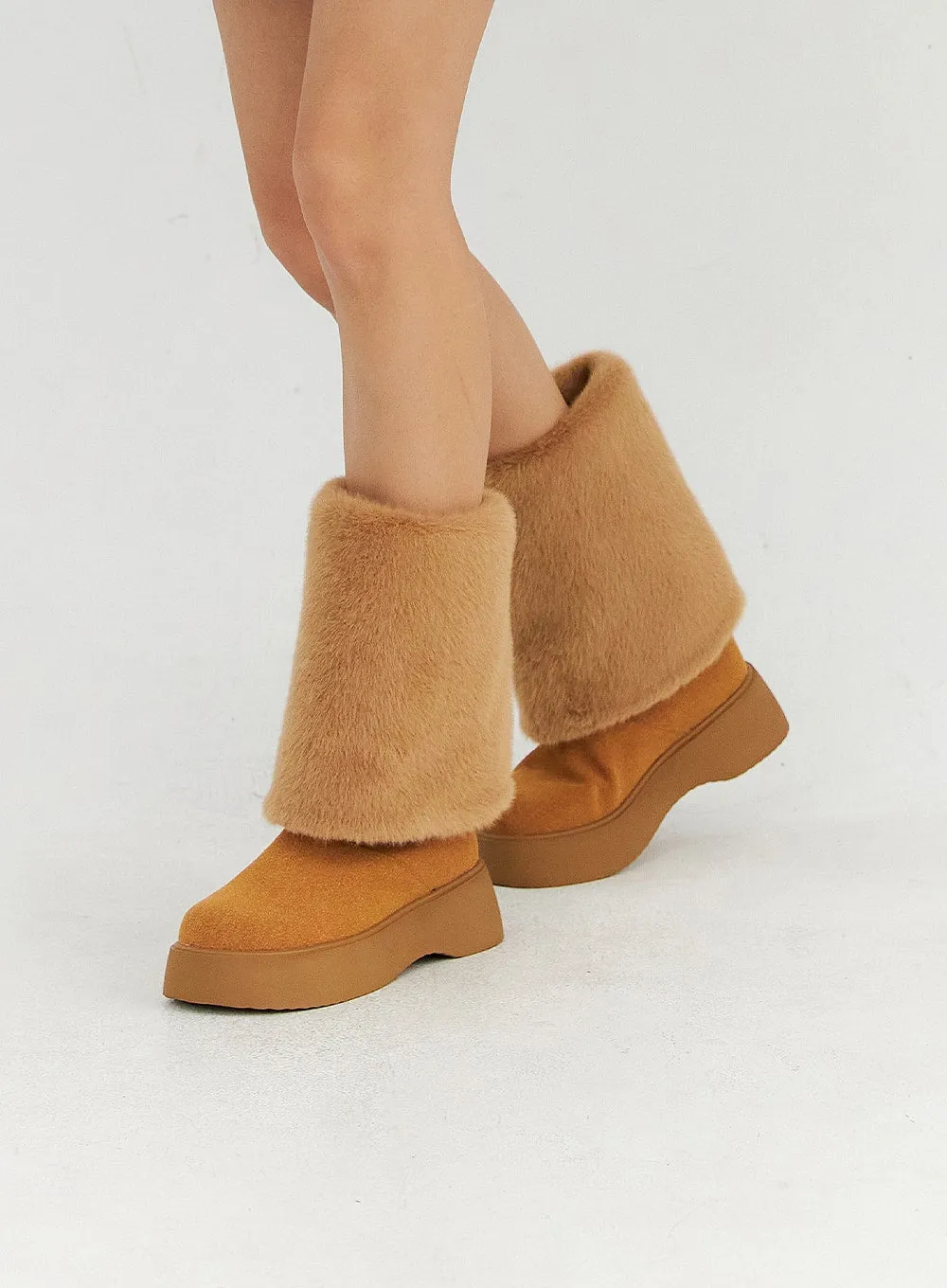 Suede Faux Fur Midi Boots CN315