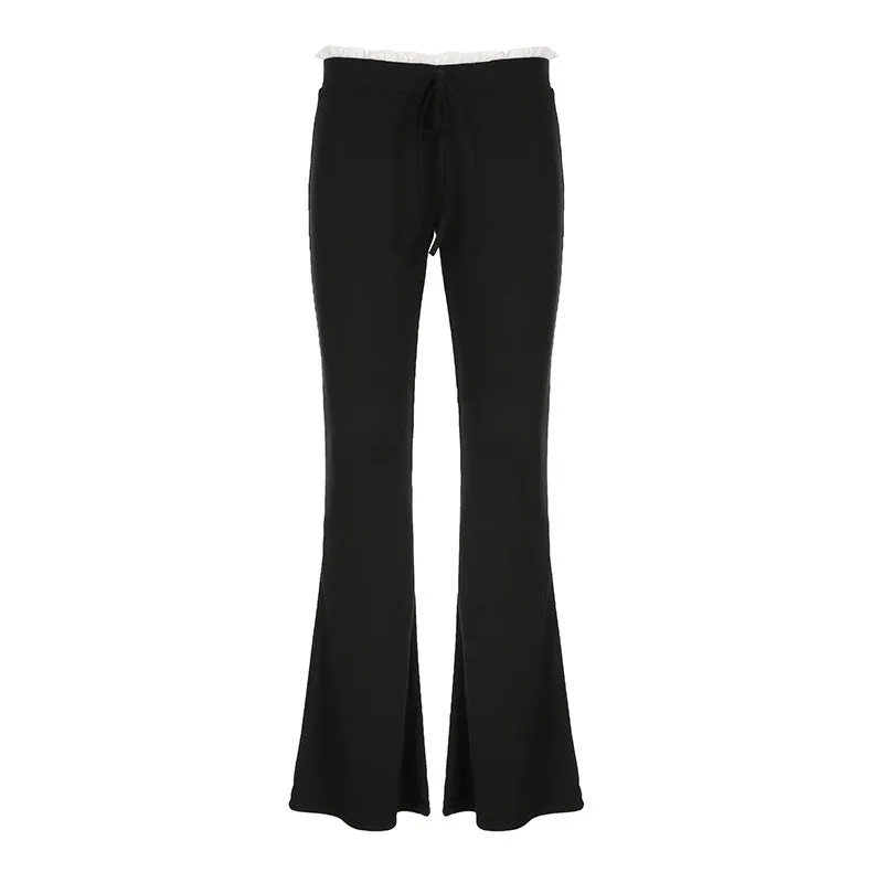 Sweet Spicy Low Waist Black White Contrast Color Lazy Feeling Bootcut Trousers Trendy Slim Casual Pants Summer