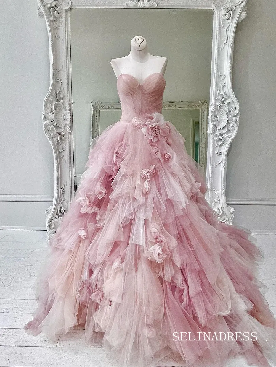 Sweetheart 3D Applique Pink Ball Gown Wedding Dress Bridal Gowns lps011