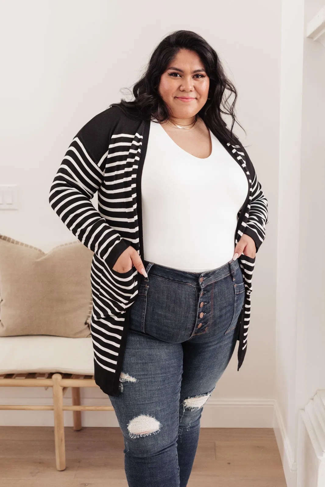 Swift Stripes Pocket Cardigan in Black & White