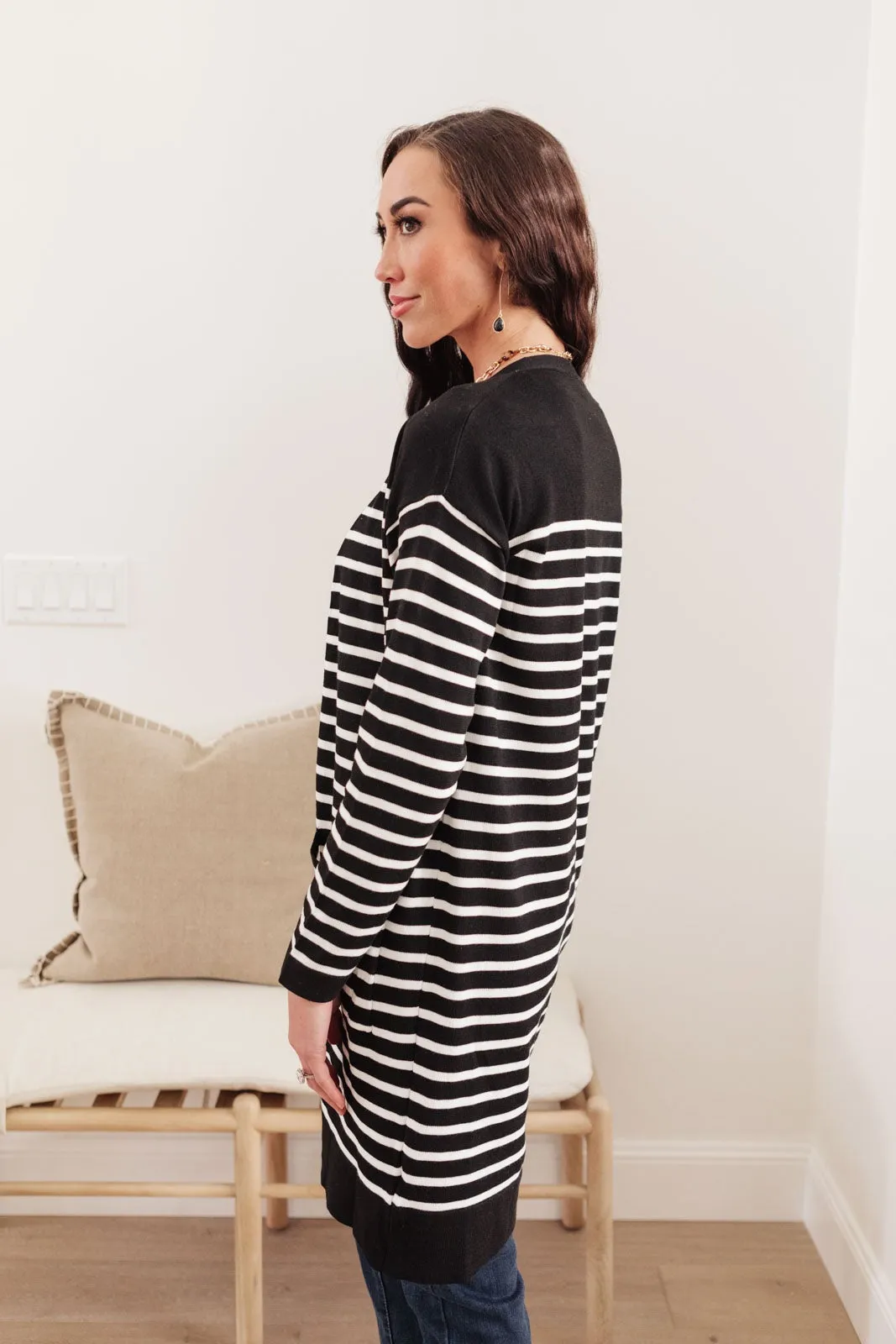 Swift Stripes Pocket Cardigan in Black & White