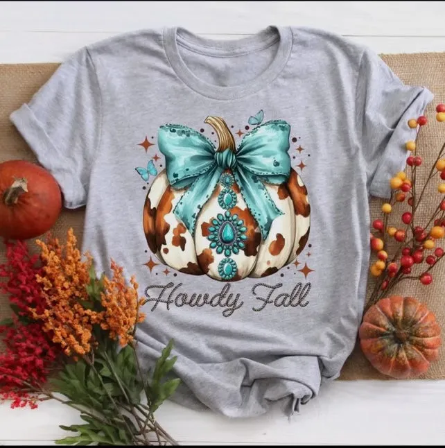 T-Shirts - Howdy Fall Autumn Bow Pumpkin, Also Plus Size