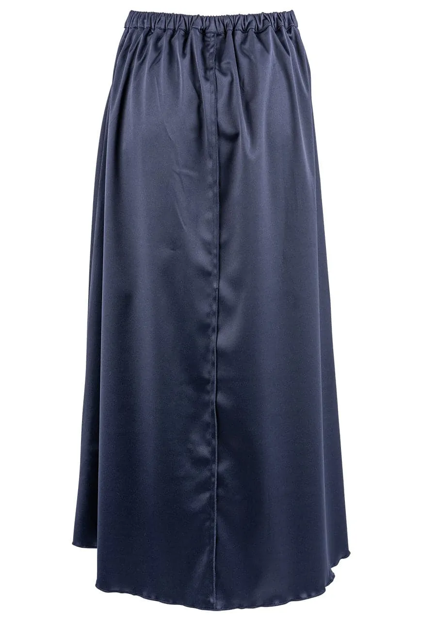 Tasha Polizzi Navy Satin A-Line Maxi Skirt