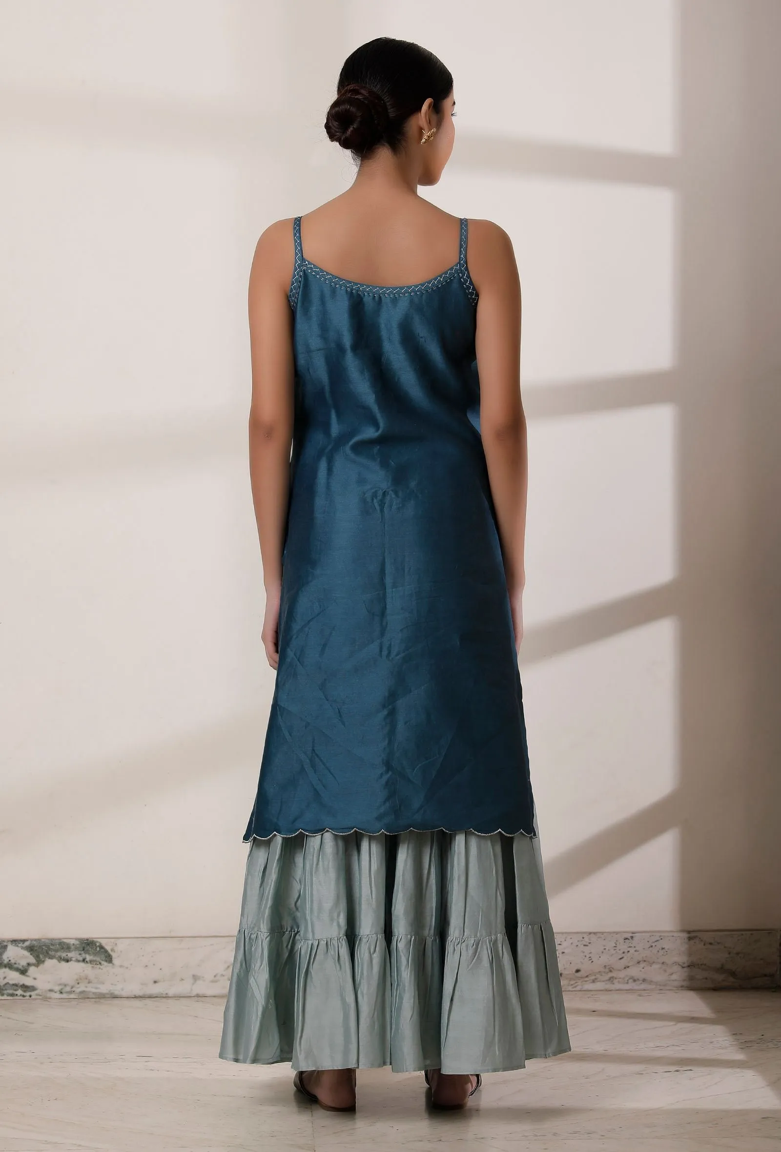 Teal Blue Slip Chanderi Kurta