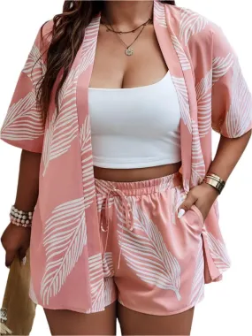 TEEK - Printed Casual Resort Style Cardigan Shorts Suit