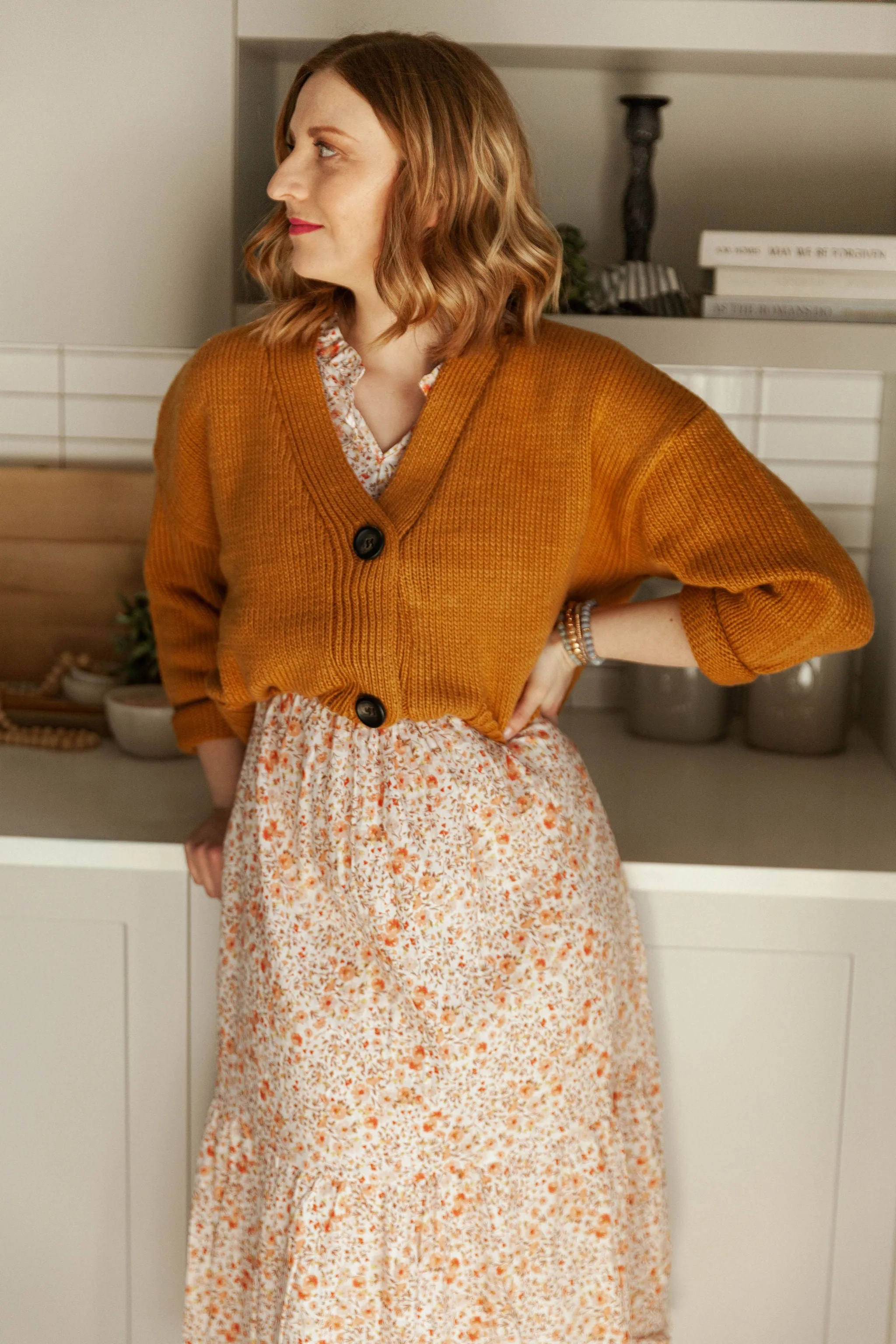 The Ashley Button Cardigan - Mustard - PLUS