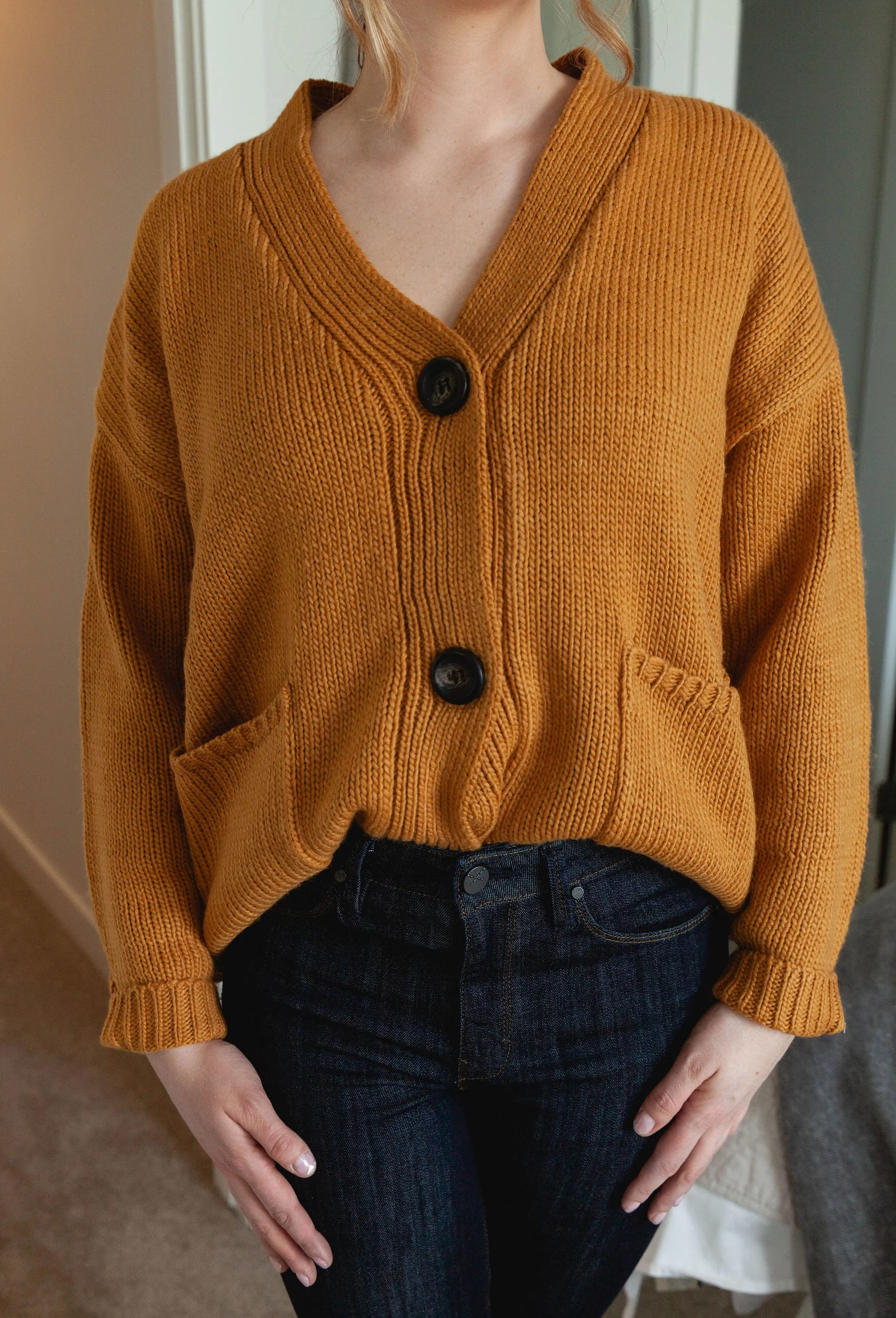 The Ashley Button Cardigan - Mustard - PLUS