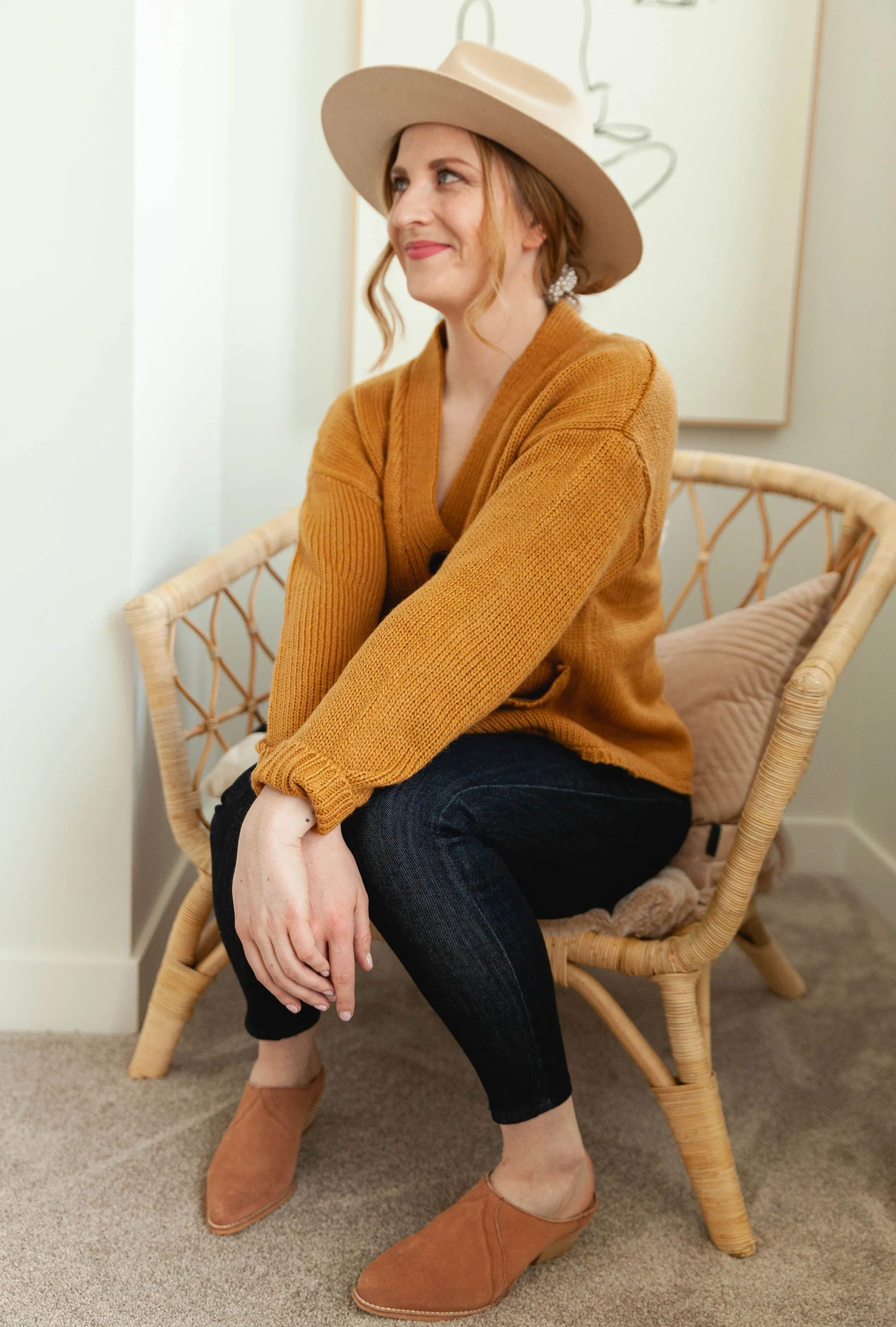 The Ashley Button Cardigan - Mustard - PLUS