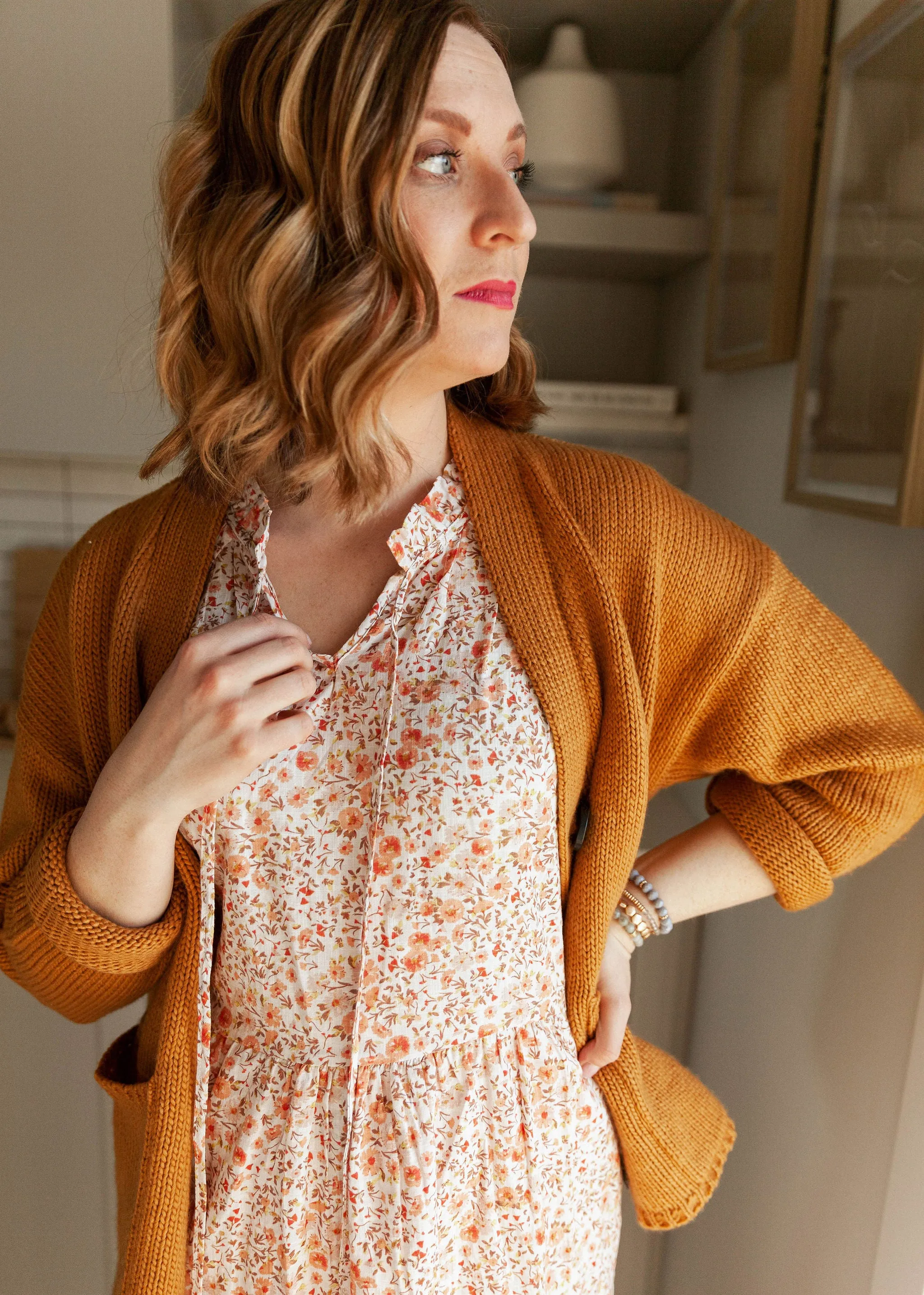 The Ashley Button Cardigan - Mustard - PLUS