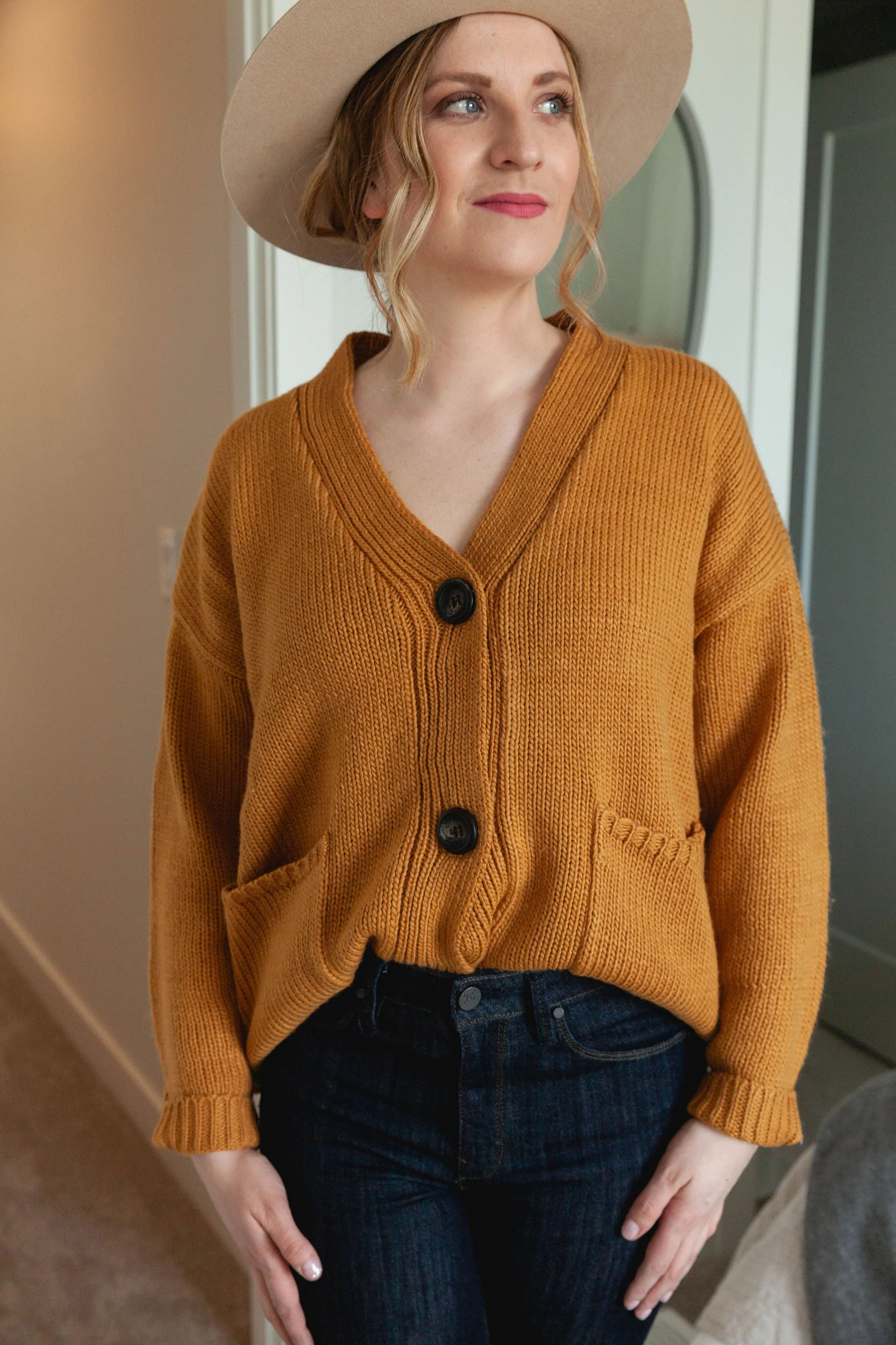 The Ashley Button Cardigan - Mustard - PLUS