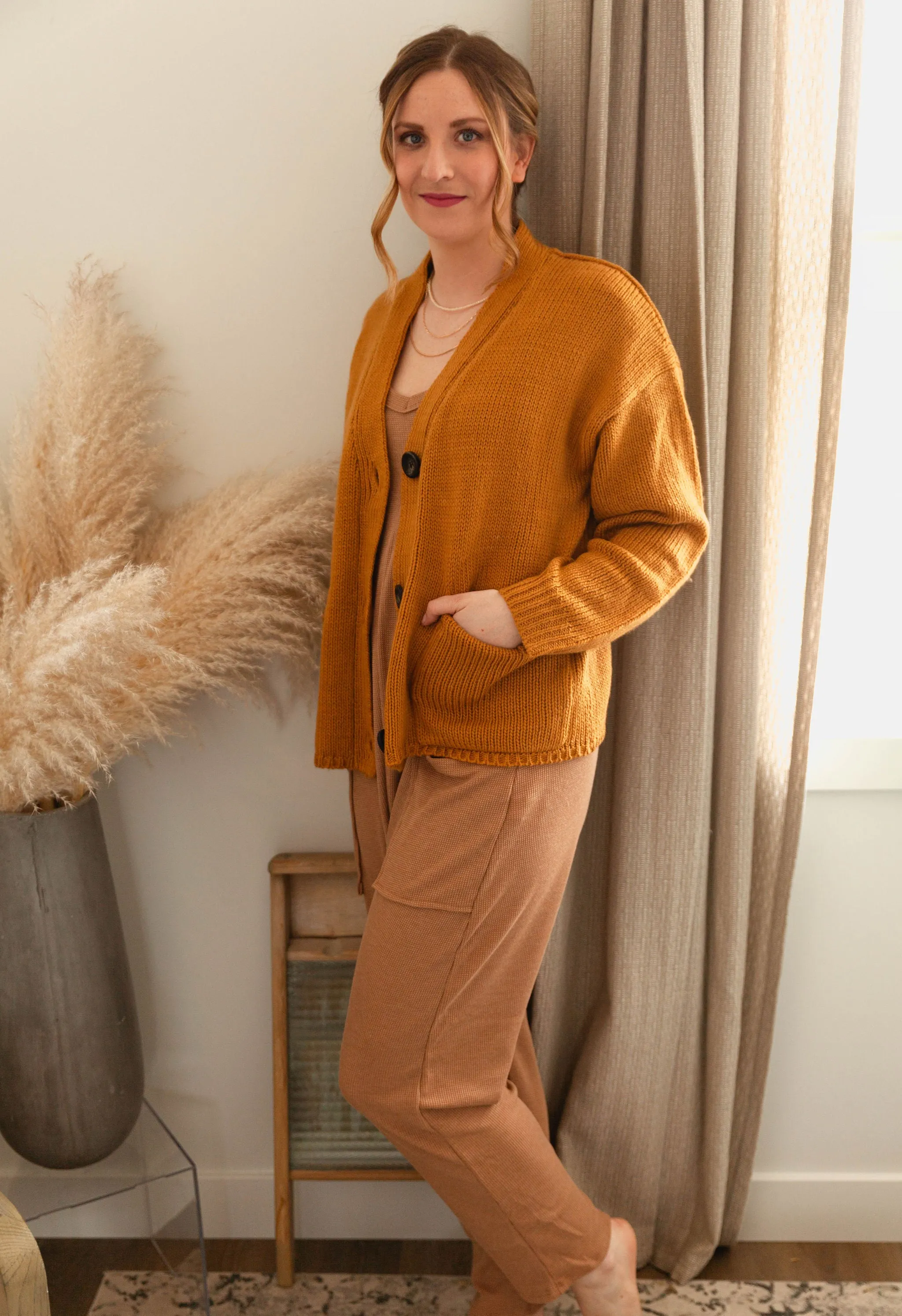 The Ashley Button Cardigan - Mustard - PLUS