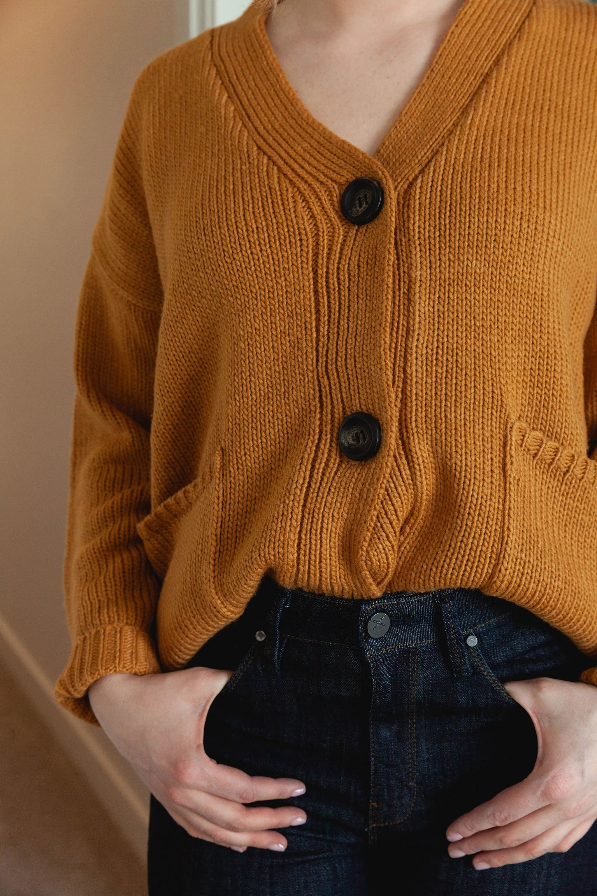 The Ashley Button Cardigan - Mustard - PLUS