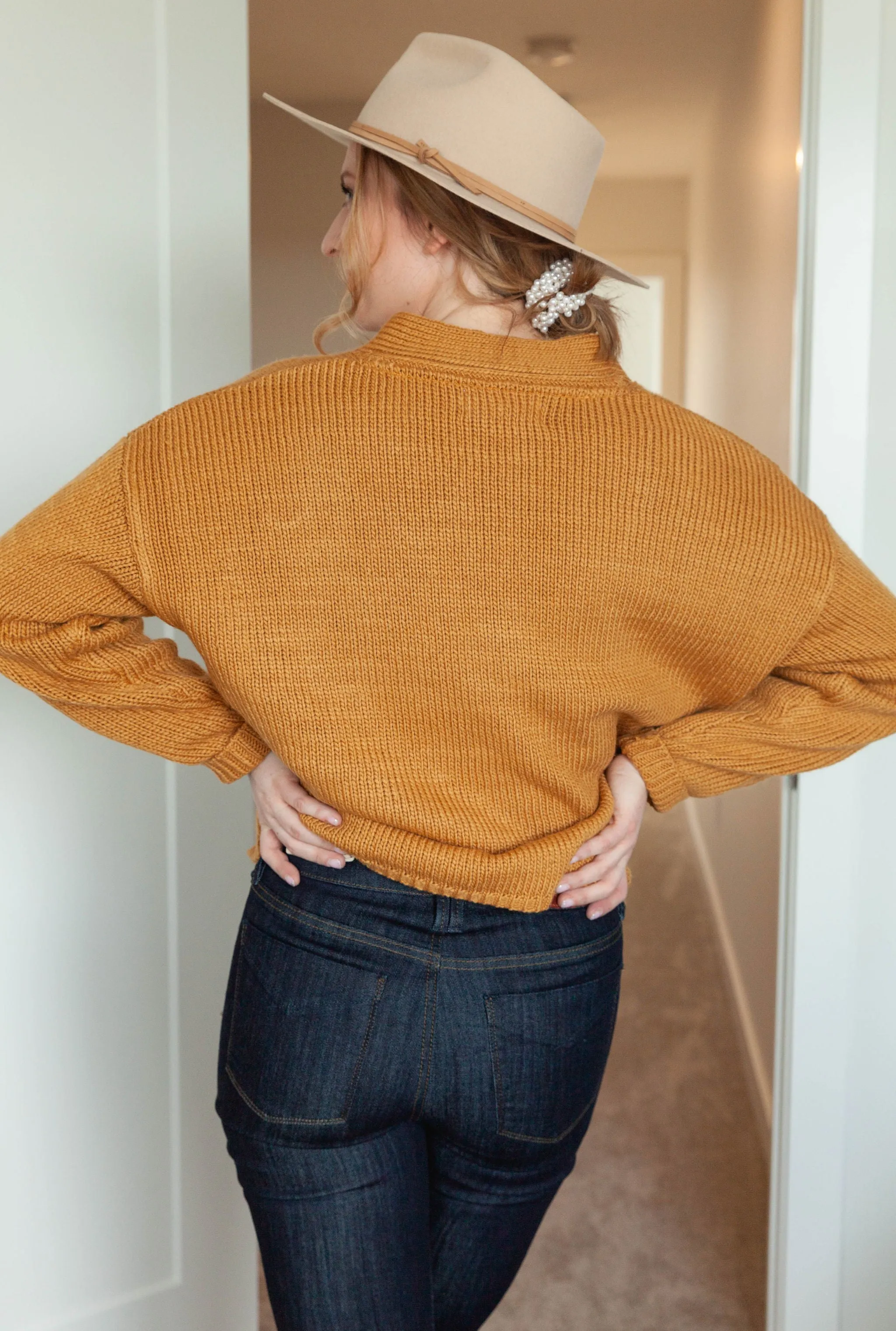 The Ashley Button Cardigan - Mustard - PLUS