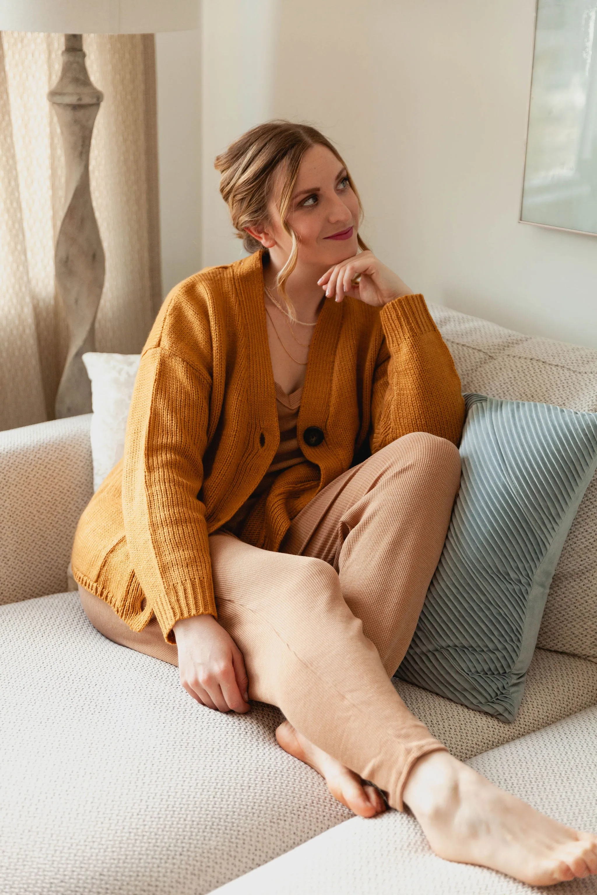 The Ashley Button Cardigan - Mustard - PLUS