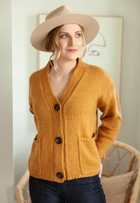 The Ashley Button Cardigan - Mustard - PLUS