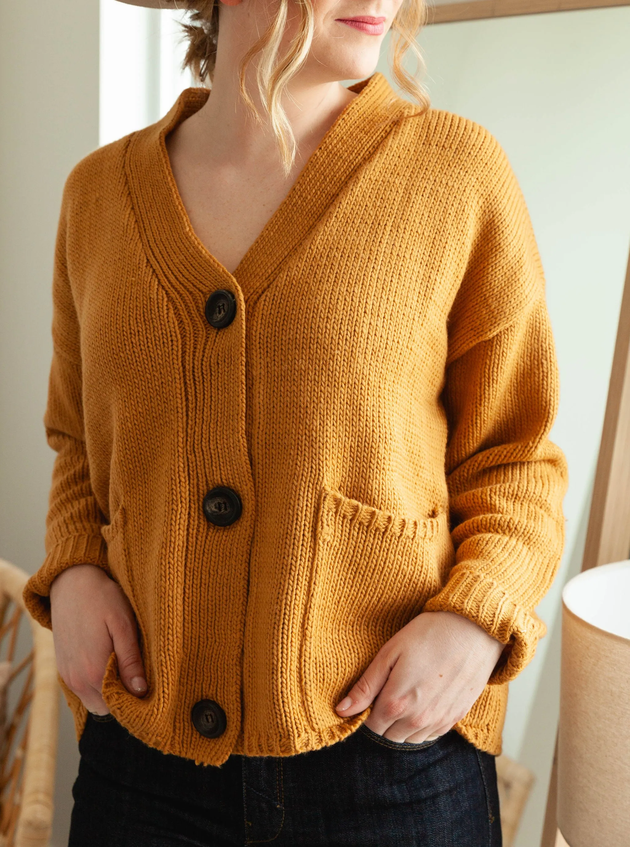 The Ashley Button Cardigan - Mustard - PLUS