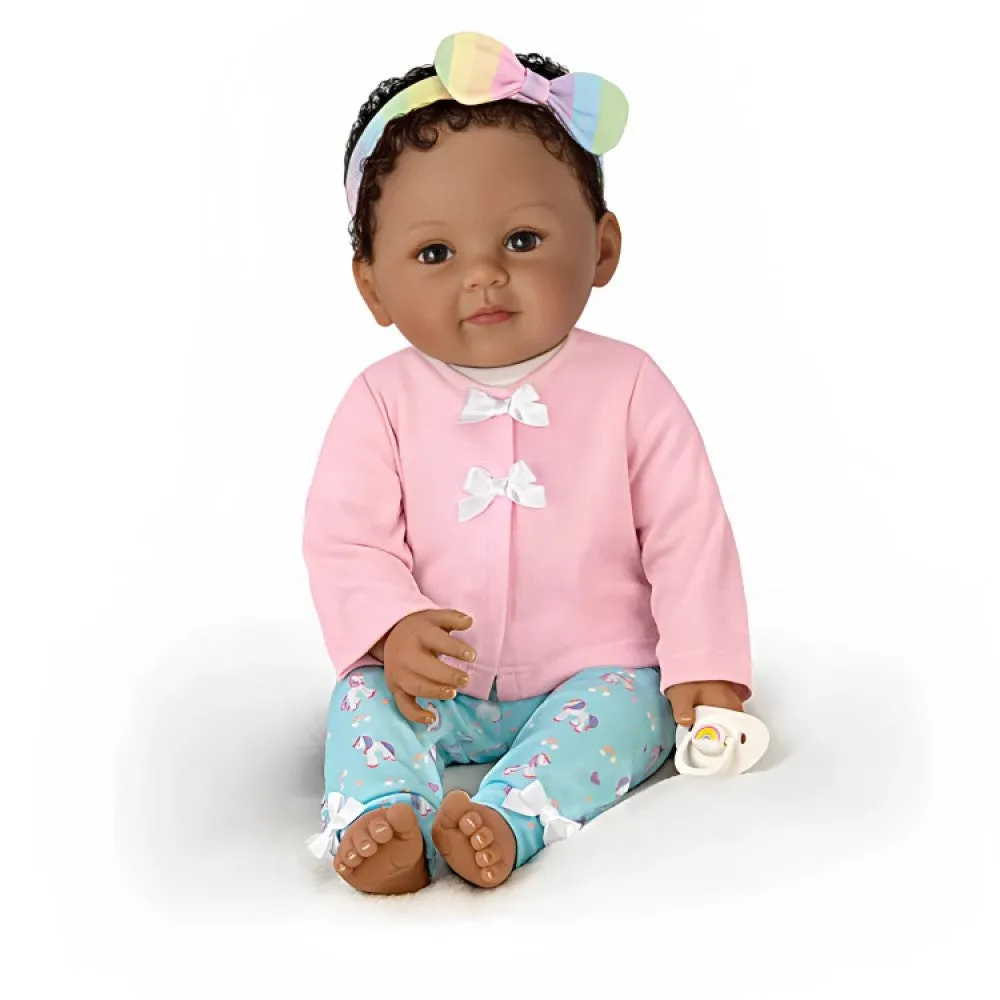 The Ashton-Drake Galleries One of A Kind Ciara Lifelike So Truly Real® African American Black Baby Girl Doll with Soft RealTouch® Vinyl Skin and Extra Coordinating Cardigan and Pants 18"-Inches