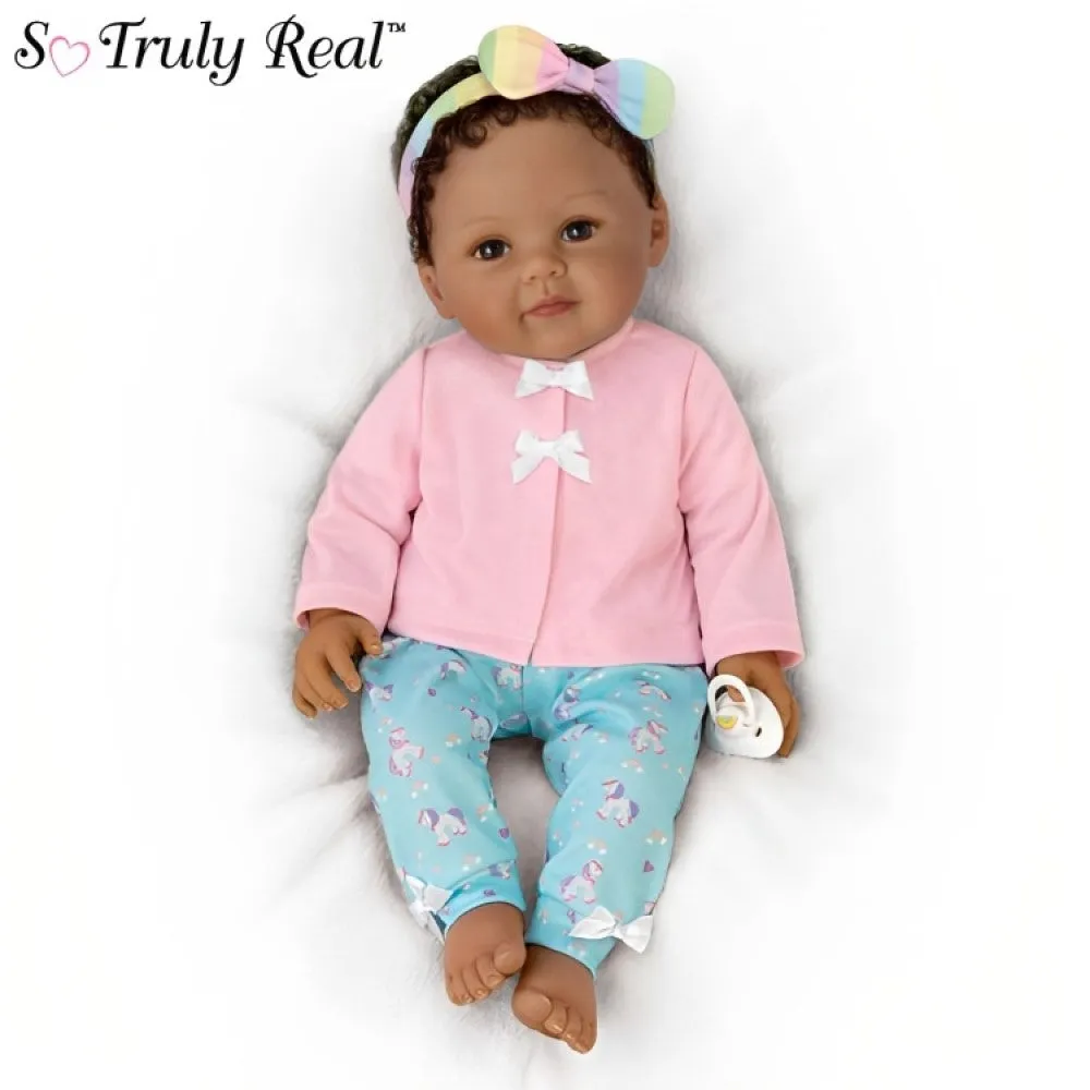 The Ashton-Drake Galleries One of A Kind Ciara Lifelike So Truly Real® African American Black Baby Girl Doll with Soft RealTouch® Vinyl Skin and Extra Coordinating Cardigan and Pants 18"-Inches