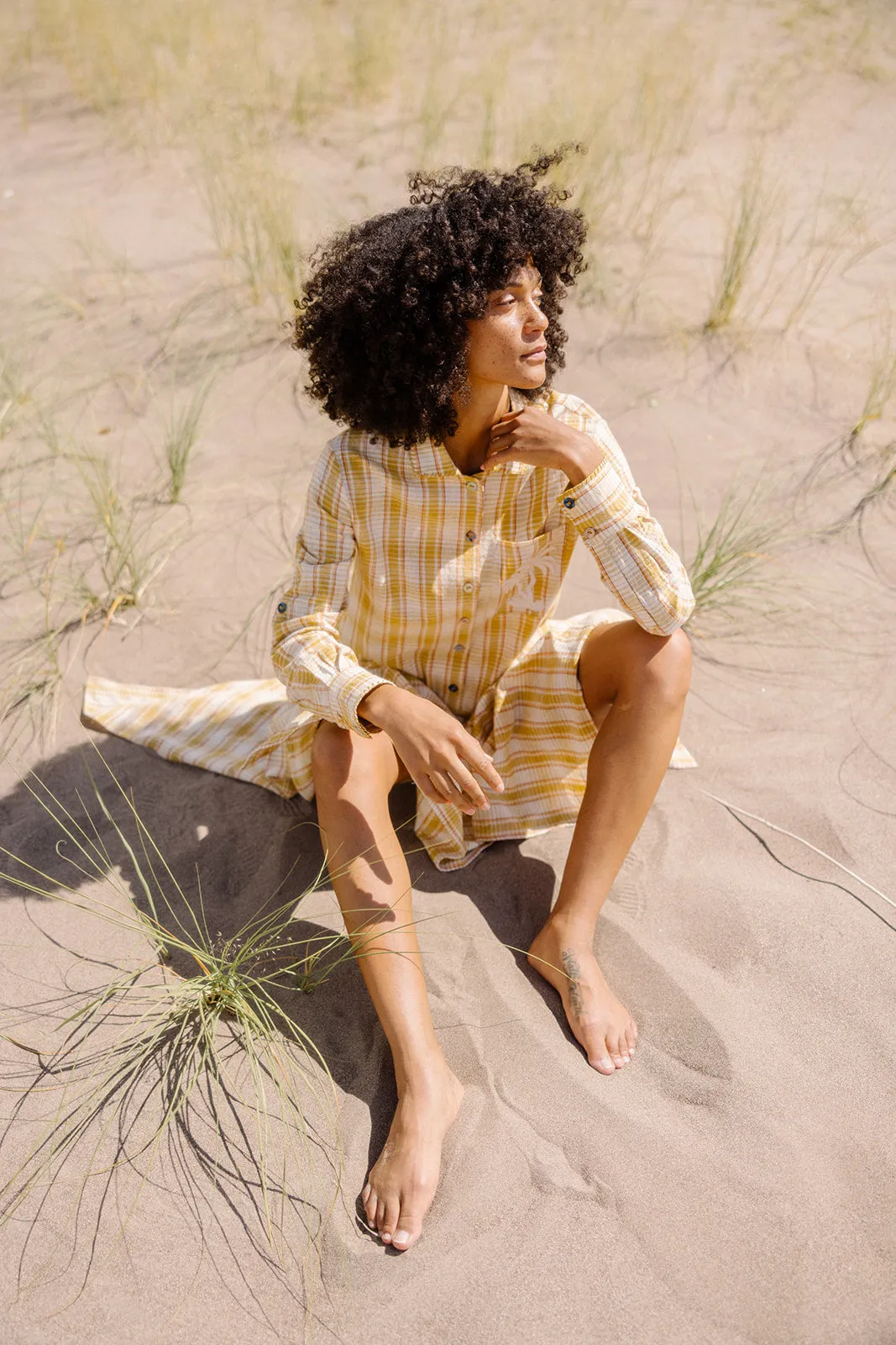 The Kabir Shirt Dress Wholesale ~ Turmeric Check