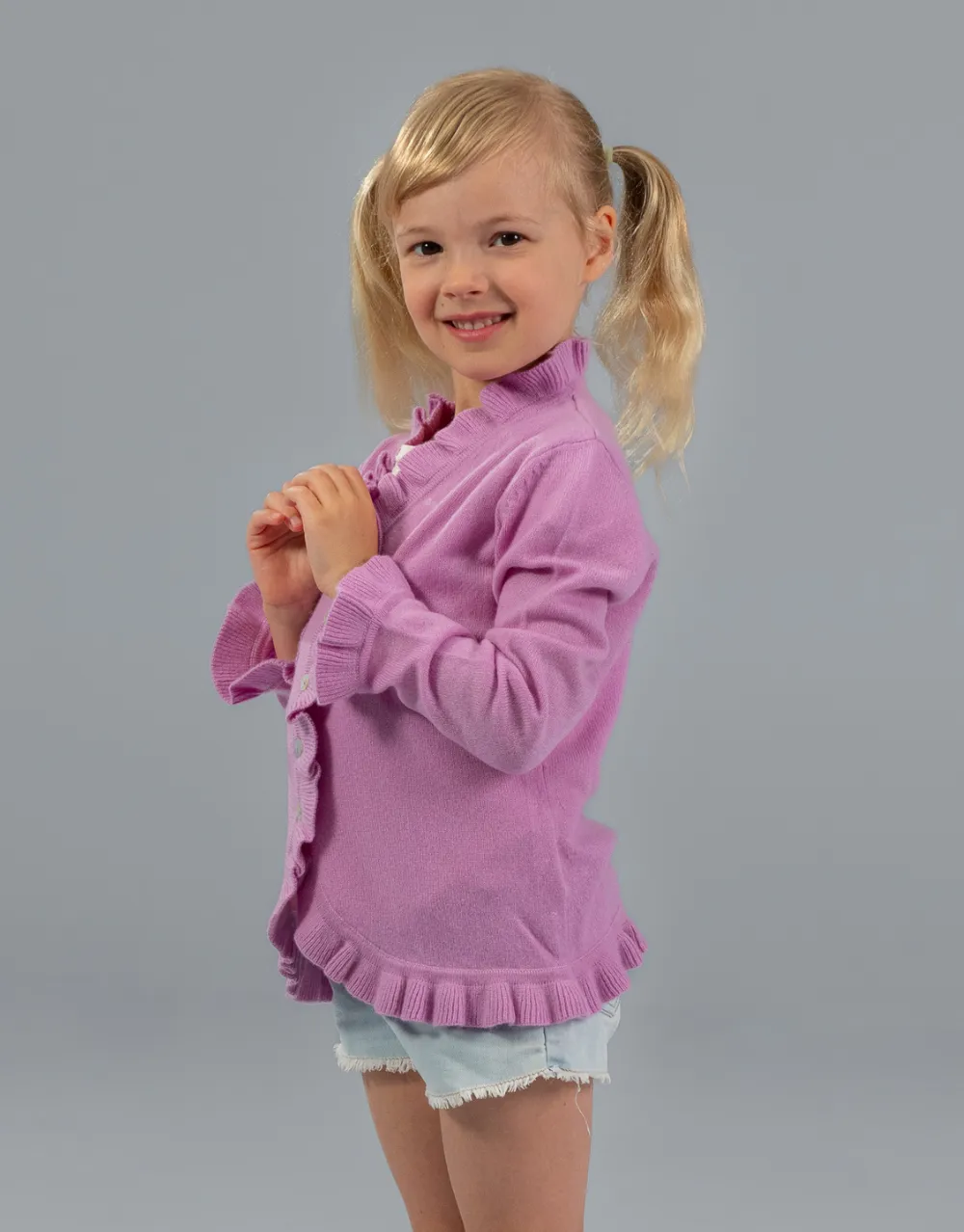 The Little Lilly Girls Cashmere Cardigan in Flieder Rose