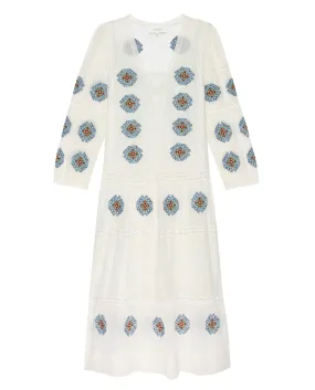 The Taos Dress with Folklore Embroidery. -- Cream