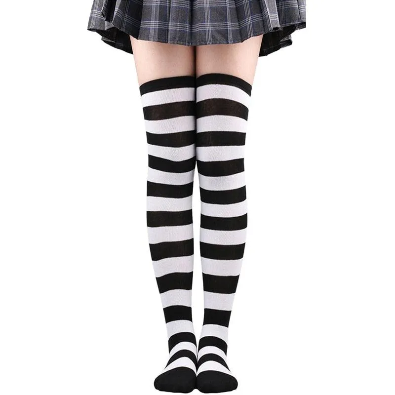 Thick Striped Thigh High Socks