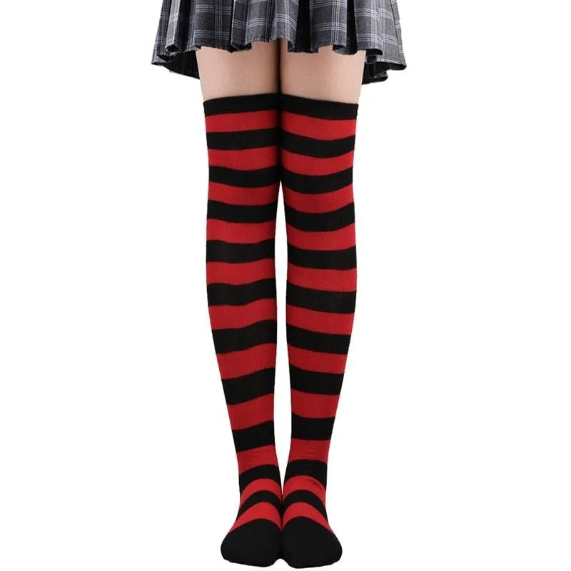 Thick Striped Thigh High Socks