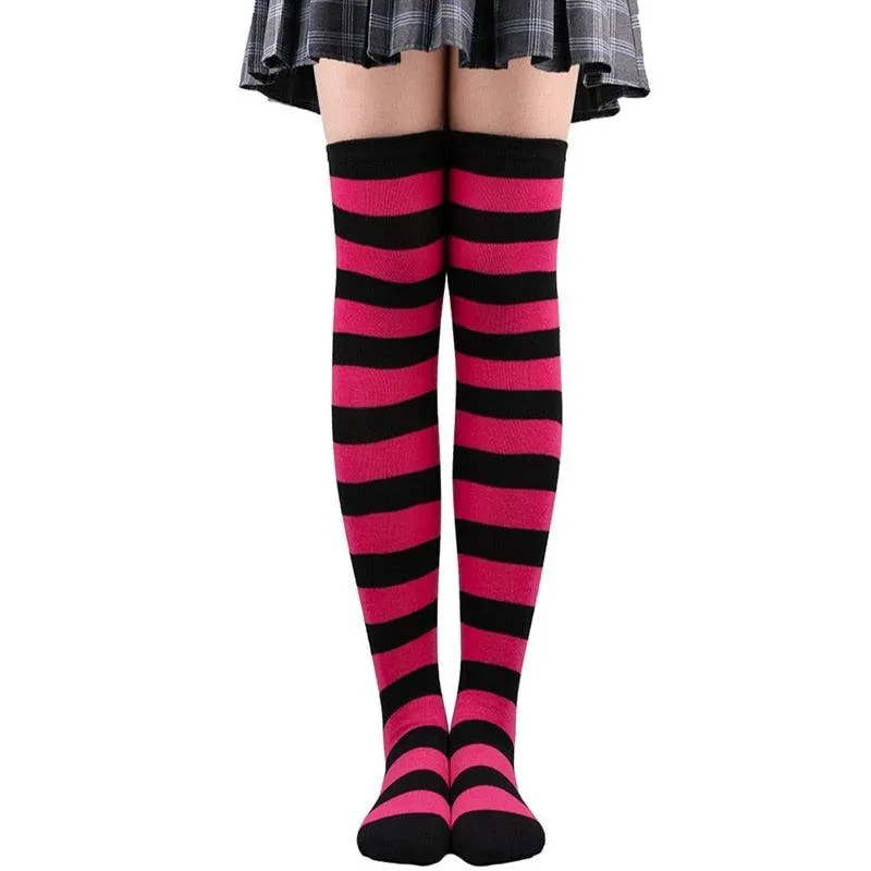 Thick Striped Thigh High Socks