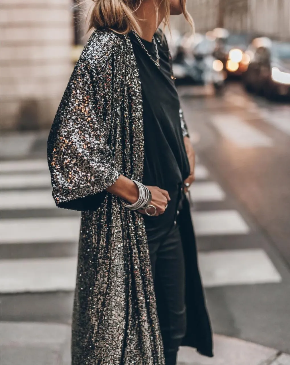 Three Quarter Sleeve Party Sequined Cardigan Jacket