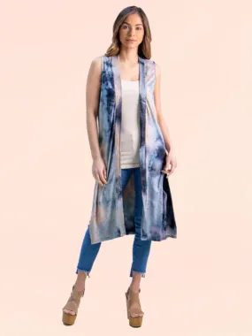 Tie Dye Sleeveless Open Front Cardigan Vest