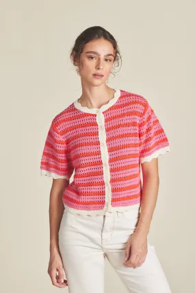 Trovata - Lou S/S Knit Cardigan in Pink/Red Stripe