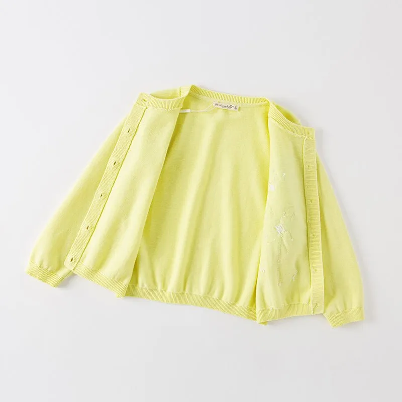 Tulle Flower Embroidery Girl Yellow Cardigan