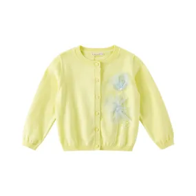 Tulle Flower Embroidery Girl Yellow Cardigan