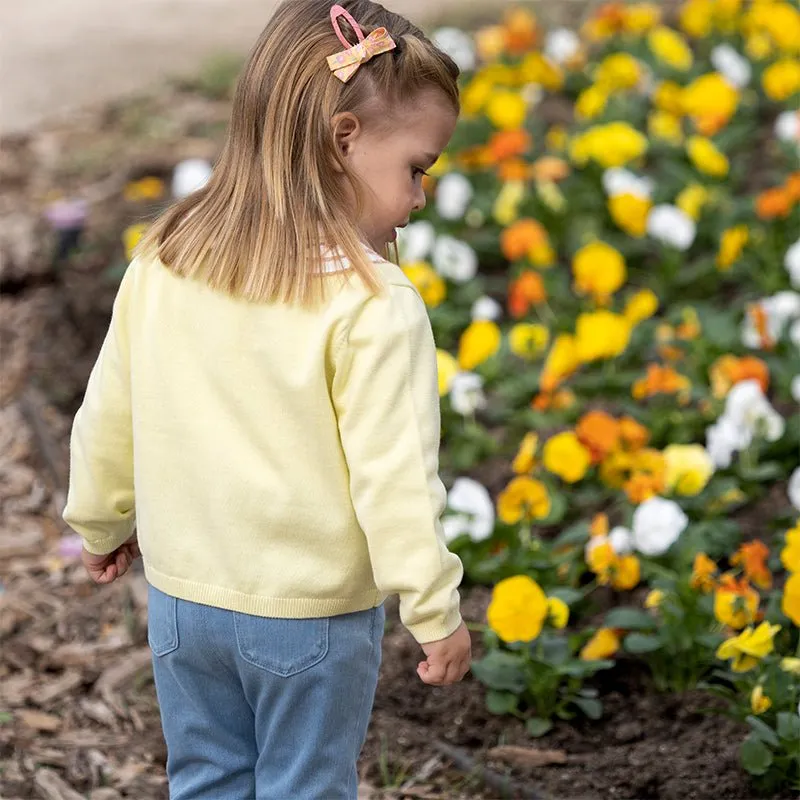 Tulle Flower Embroidery Girl Yellow Cardigan