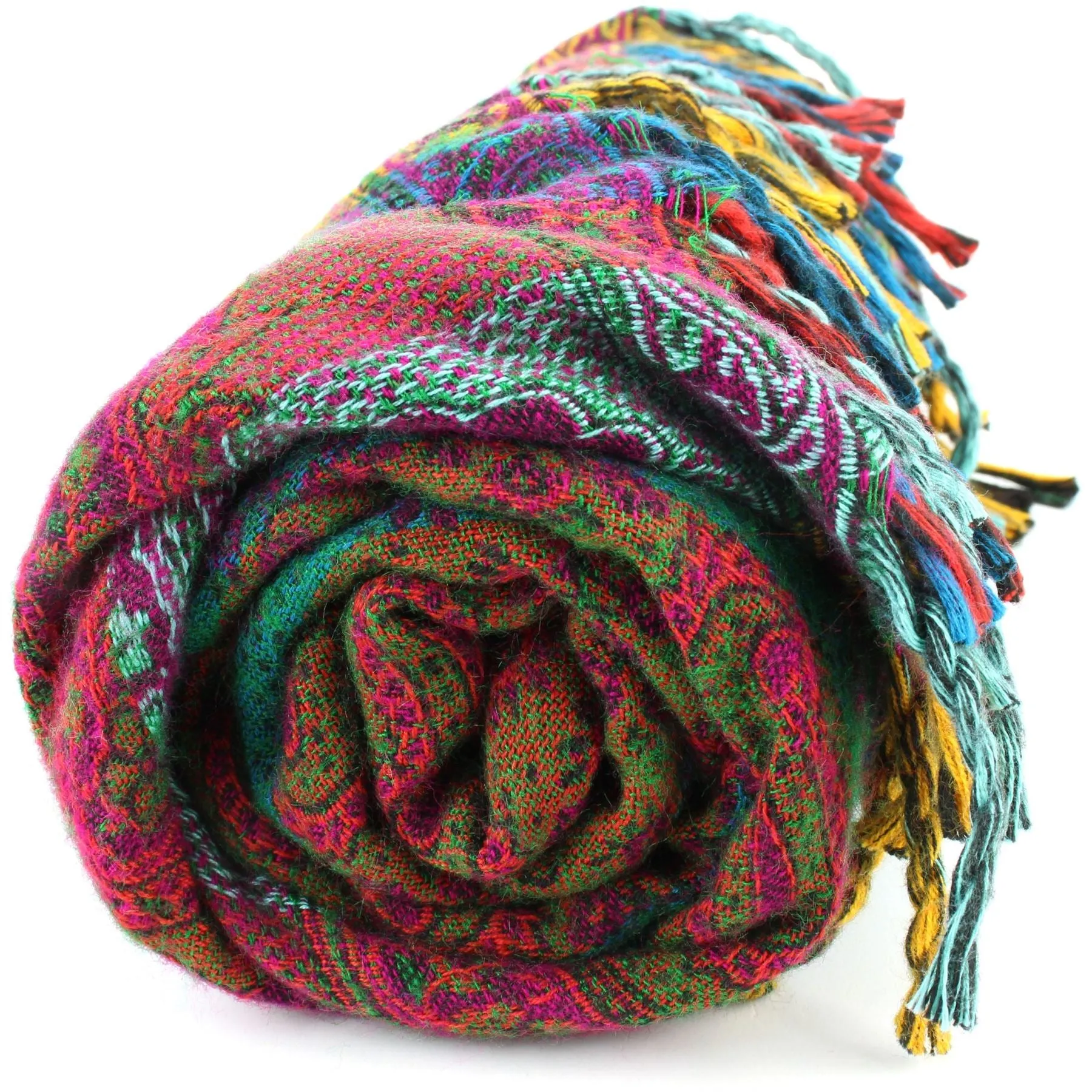 Vegan Wool Shawl Blanket - Paisley Stripe - Red & Green